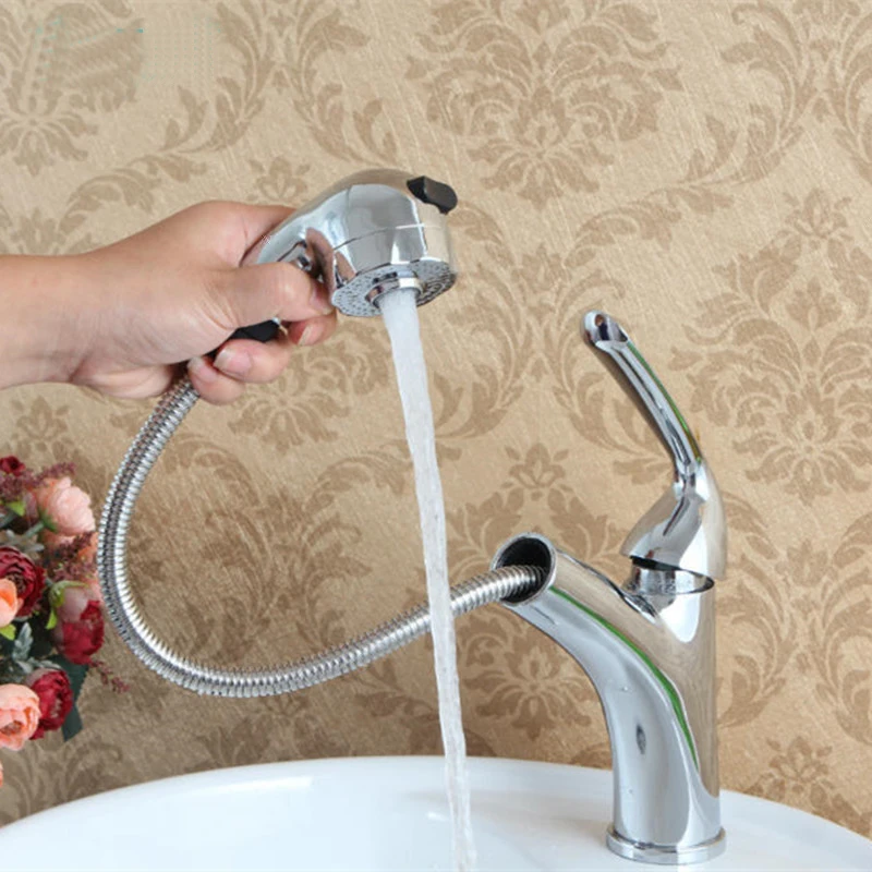 

German copper pull-type basin faucet hot and cold shampoo bed retractable faucet can be stretched lo41132