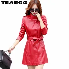 TEAEGG красные Куртки из искусственной кожи Женская Осенняя куртка кожаная женская Куртка Jaqueta Feminina Couro 5XL Женская кожаная куртка пальто AL32