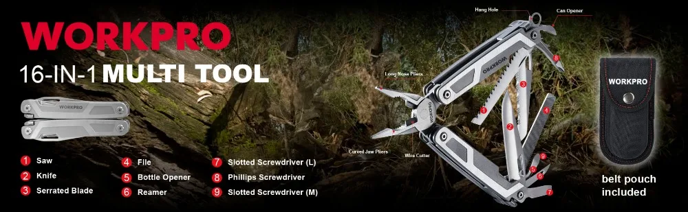 WORKPRO 16 в 1 многофункциональные плоскогубцы многофункциональные инструменты Клещи из нержавеющей стали инструмент для кемпинга на открытом воздухе
