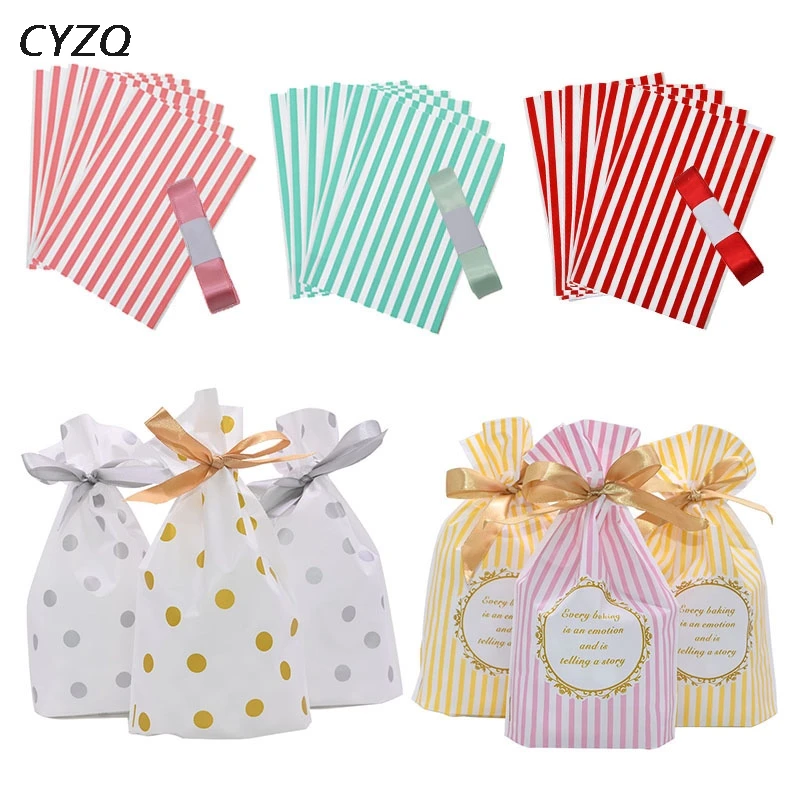 Wedding Favors Cute Bow Tie Stripe Cookie Candy Gift Bags for Candy Biscuits Snack Baking Package Event Party Supplies
