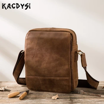 

Handmade Genuine Crazy Horse Leather For Men Shoulder Bag Retro Vertical Messenger Bags Leisure Man Male Crossbody Bag Sling Bag