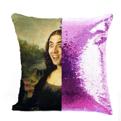 Nicolas клетка Мона Лиза блесток двусторонний цвет changingнаволочка подарок для нее подарок для Него Подушка Волшебная подушка - Цвет: purple