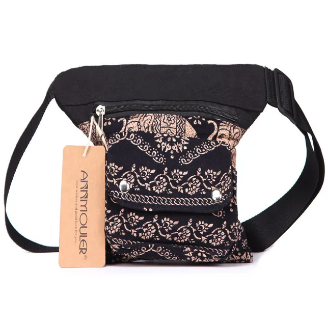 Annmouler Vintage Women Waist Belt Bag Adjustable Fanny Pack Bohemian Style Waist Pack Multi-pocket Phone Pouch Bag for Gifts 2