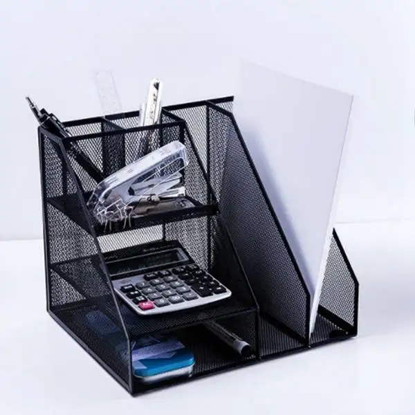 

Home Office Desktop Office storage File Tray Rack Organizer Sorter Black Metal Mesh