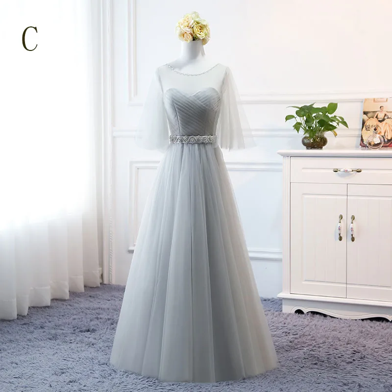 Платья подружек невесты Свадебные платья с длинным рукавом Бордовые Платья для подружки невесты Платья для особых случаев - Цвет: Gray-C
