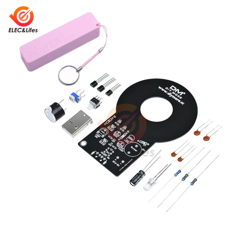 Металлоискатель электронный DIY Kit 18650 USB Мощность банк Зарядное устройство коробка DC 3 V-5 V 60 мм Бесконтактный Сенсор борту модуль детектор металла - Цвет: Розовый