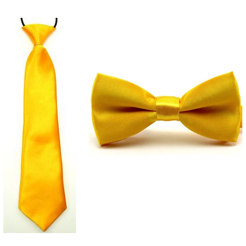 Однотонный сатиновый однотонный комплект с галстуком-бабочкой для маленьких мальчиков; комплект с галстуком-бабочкой и эластичной резинкой на шее; SETBW0008 - Цвет: Gold Yellow