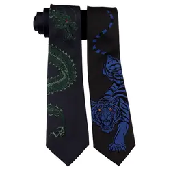 Для мужчин комплект из итальянских дизайнерских Высокое качество шелковые галстуки в джентльменском стиле черного цвета с вышивкой тигра