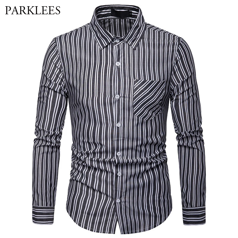 black and white striped dress shirt