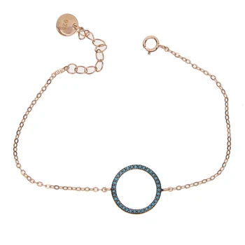 

micro pave blue turquoises stone round circle rose gold color 925 sterling silver metal simple geometric bracelet