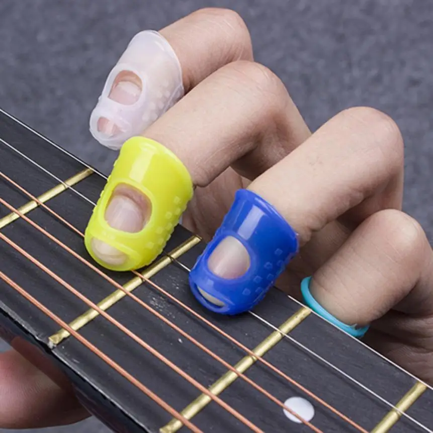 

Finger sleeve 4 PCS Silicone Guitar Thumb Bass Finger Picks Protector Plectrum Anti-Scalding