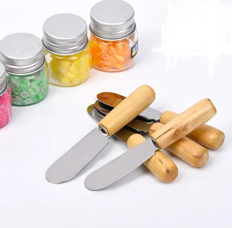 300pcs Stainless Steel Cutlery Butter Spatula Wood Butter Knife Cheese Dessert Jam Spreader Breakfast Tool SN053