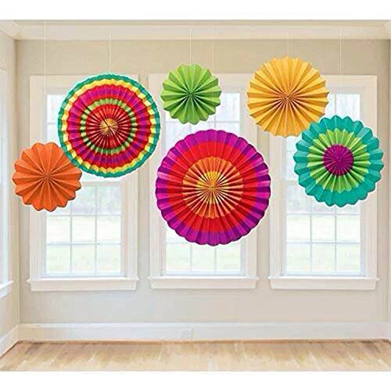 

6pcs/Set Small Tissue Paper Fans Flowers Pompom Balls Round Lanterns DIY Craft Hanging Small Flower Wedding Party Decoration