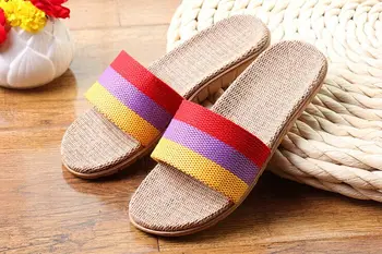 

Women Flax Bealt Slippers Home Floor Non-slip Slippers Ladies Colored Beach Flip Flops Sandals Female Linen Slippers