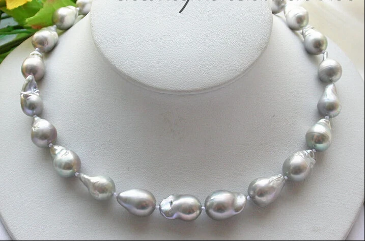 

z3583 A++ 17" 18mm gray baroque keshi reborn pearl necklace