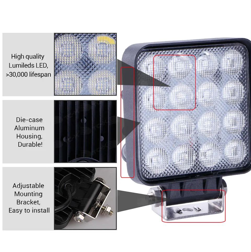 Luz de Trabalho Luz de Inundação Tc-x Praça Offroad 12 - 24 v Luz Extra Portátil Caminhão Trator Carro Estilo Atacado Led 16x3 w 4 Cheap Barra de luzLuz de trabalho