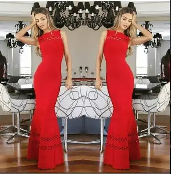 

Black and Red Color Women's Rayon Material HL Bandage Dress Sleeveless Sexy Hollow Out Floor-Length Dress Evening Party Dress