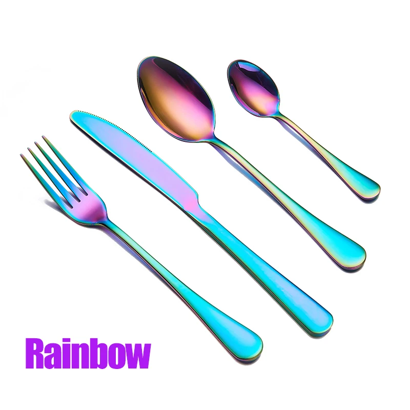 Spklifey Золотой набор столовых приборов из нержавеющей стали, столовый набор, столовый нож, вилка, ложка, десерт, столовая посуда, западное столовое серебро, посуда - Цвет: rainbow