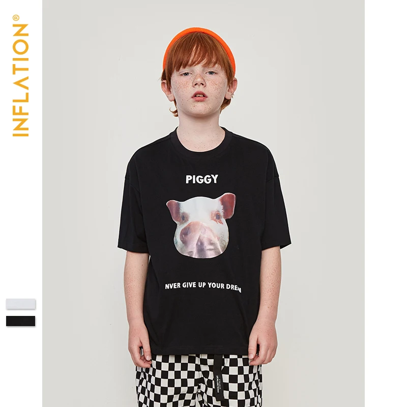 

INFLATION Boys T Shirt Girls Tops Children Clothes Summer Cartoon Pig Printing Cotton Black Tee Kids Tshirts Short Sleeve 19119S
