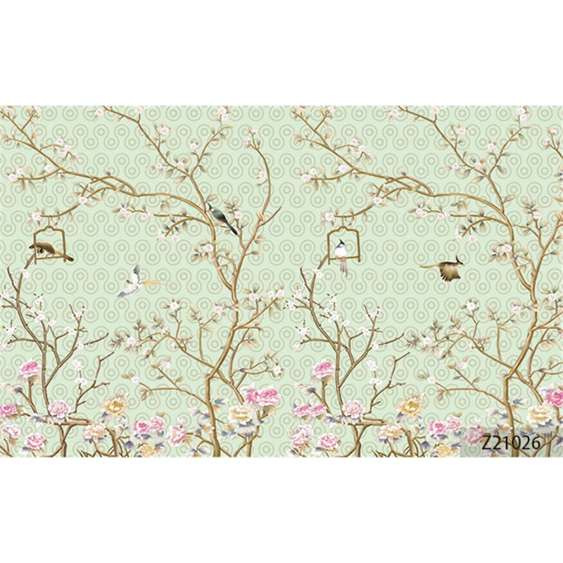 Пользовательские печати DIY ткани и текстильные обои для стен одежда льняная жаккардовая для гостиной фрески Цветок китайский птица