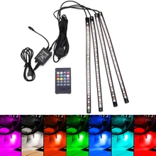 4 шт. автомобиль RGB Светодиодные ленты свет Светодиодные ленты фары автомобиля укладки музыка Управление Декоративные Атмосфера лампы автомобилей Внутреннее освещение