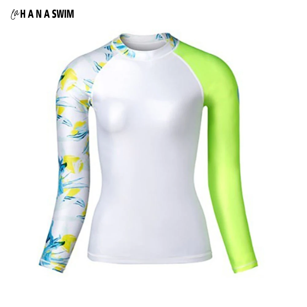 B19127YE Новые женские UPF50 печать/Лоскутная Rash Guard женские цветные блоки/контраст/купальник с длинным рукавом серфинг езда на велосипеде Рубашки пляжная одежда - Цвет: B19127YE