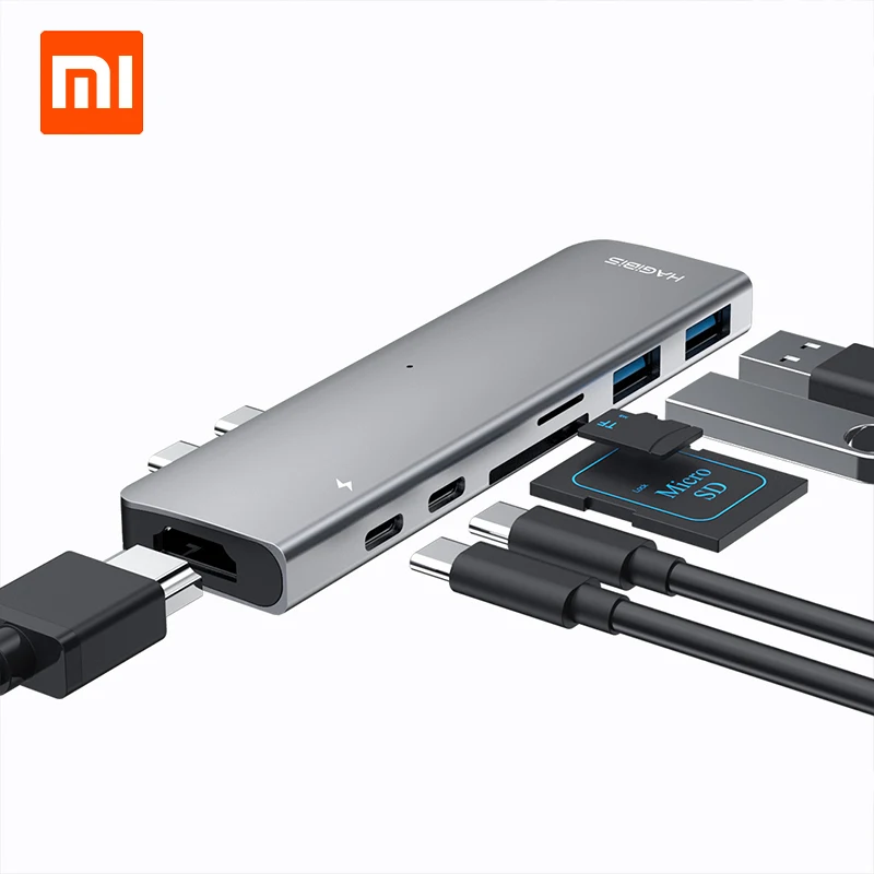 Оригинальный зарядный адаптер Xiaomi hagxiaomi USB Type C 7 в 1 TF/SD/PD/2 USD 3 0/HUB HDMI конвертер
