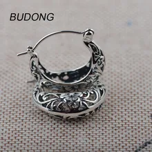 

BUDONG Real 925 Sterling Silver Hoop Earring for Women Fashion Huggies Hollow Out Basket Silver Loop Earring Fine Jewelry Gift