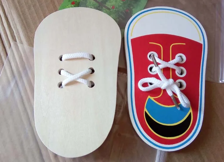 Деревянная плоская обувь на шнуровке Детские тренировочные шнурки для малышей раннее развитие ребенка развивающие игрушки