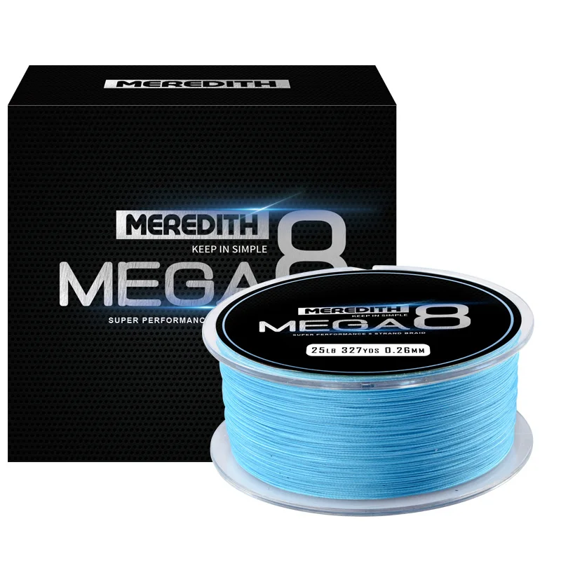 MEREDITH Mega8 рыболовная леска 300 м 8 нитей плетение PE плетеная рыболовная леска веревка многофиламентная 10LB-50LB озеро, речная Рыбалка - Цвет: Blue