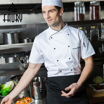 

Short Sleeve T-shirt Chef White Coat Jacket Working Double-breasted Uniforms Restaurant Cuisine Sushi Baking Large Size M-4XL
