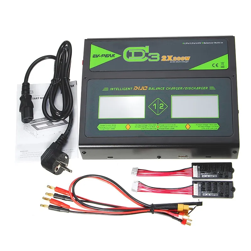 New Hot EV PEAK CD3 Touch Screen 2X200W 25A Dual AC DC 1S 6S Lipo Battery