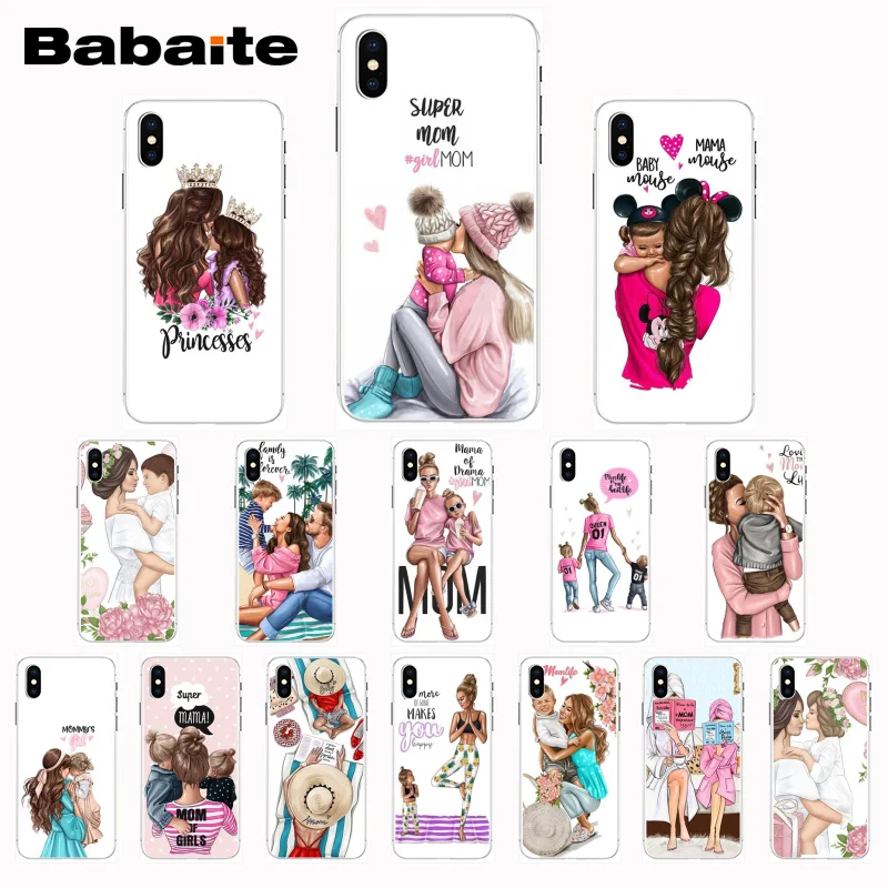 

Babaite Fashion Black Brown Hair Baby Mom Girl Phone Case for iPhone 8 7 6 6S Plus X XS MAX 5 5S SE XR 10 Case11 11pro 11promax