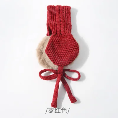 Детские переплетенные волосы с вязаным меховым воротником для девочек, зимние украшения двойного назначения, сохраняющие тепло - Цвет: Красный