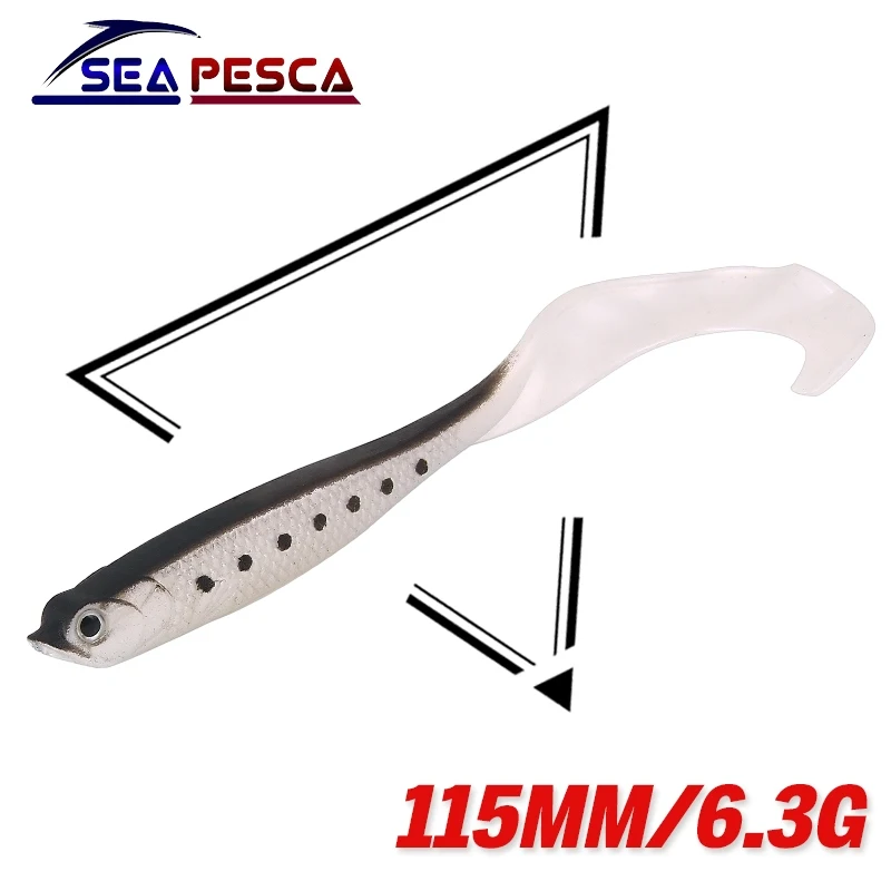 

SEAPESCA 4pcs/lot Soft Bait Curly Tail Grub Fishing Lure 115mm 6.3g Belly Chest Open Fork Tail Simulation Swimbait Lures JK163
