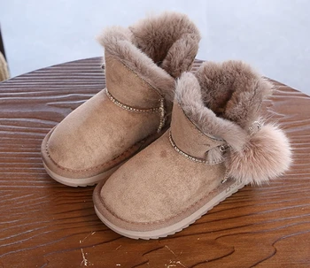 

Winter new children's shoes Korean girls boots plus cotton thickening fashion mink hair ball children snow boots Winter boots