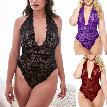 

Women Plus Size Lace Teddy Sleepwear One-Piece Sexy Lingerie Backless Sleepwear Sexy Night Gown Women Erotic Underwear