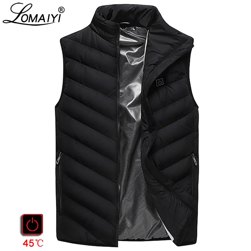 

LOMAIYI Mens Heated Vest Men Winter Sleeveless Jacket Men's Warm Down Waistcoat Cotton Weskit USB Heating Vests For Man AM355