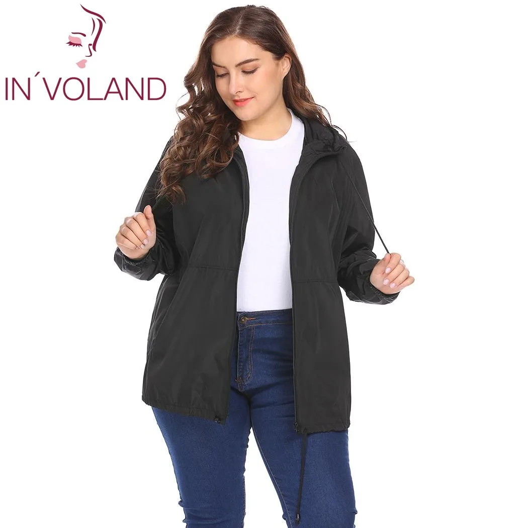 Koop In voland Vrouwen Regenjas Plus Size 5XL Herfst Lichtgewicht Hooded Trekkoord Patchwork Waterdichte Wind Jas Vrouwen Grote Maat