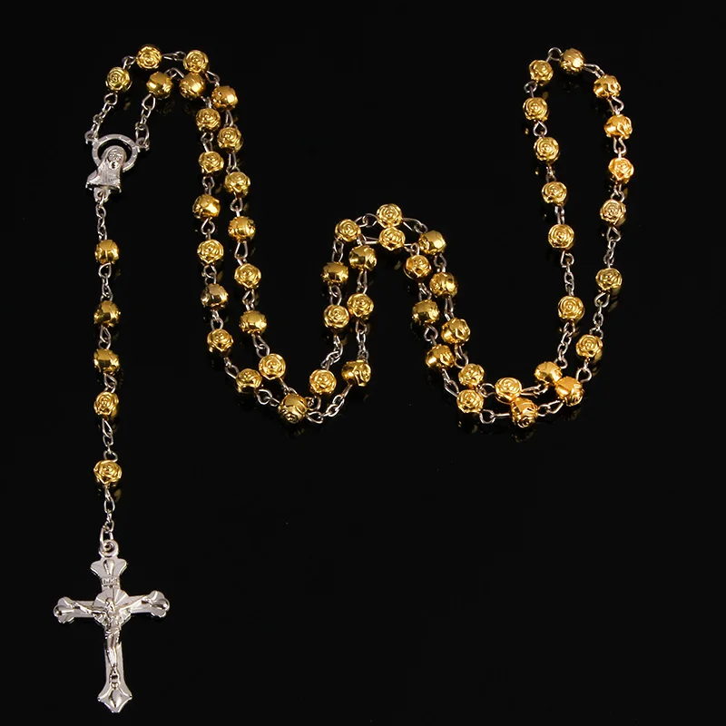 6mm rose beads beads rosary virgin Mary Catholic crystal beads gold
