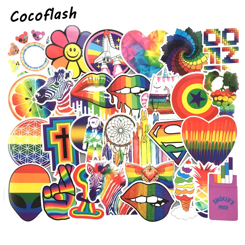 60Pcs/lot Colorful Cartoon Rainbow Graffiti Stickers For Laptop Luggage Car Fridge DIY Styling Vinyl Home Decor Sticker For Kids