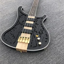 Kaiyun завод настраивает Rickenback 4-string all-body bass гравированные гитары. Золотое изделие. Корпус черного цвета. Черный пикап