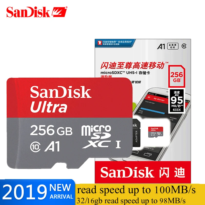 Двойной Флеш накопитель SanDisk A1 Micro sd 256 ГБ 200 128 Гб 64 U3 100 МБ/с. карта памяти Class10 UHS 3