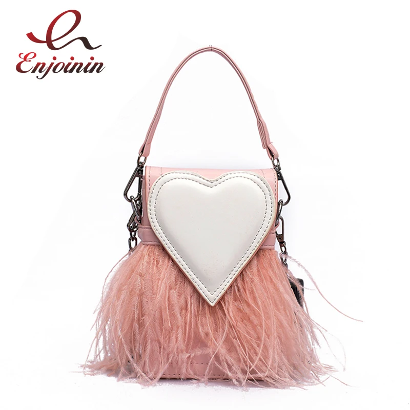 

Fashion Ostrich Hair Pu Leather Tassel Ladies Chain Shoulder Bag Small Bag Handbag Crossbody Mini Purse Female Purse Wallet Flap