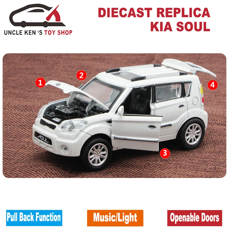  Diecast Kia Soul Scale Model Car Kids Metal Brand Toys Collection Gift With Openable Door/Pull Back