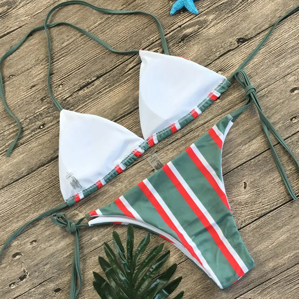 

AUSTINBEM 2019 sexy bikini set Women 2 Piece Striped Printed Tops Bottoms Bikini Set celebrity style Swimsuits Swimwear#y10