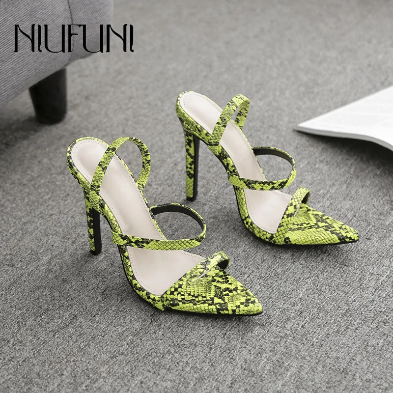 

Woman Sandals 2019 Summer New Arrival Pointed High-heeled Sandals Sexy Snake Pattern With Hollow Color Matching Women's Shoes
