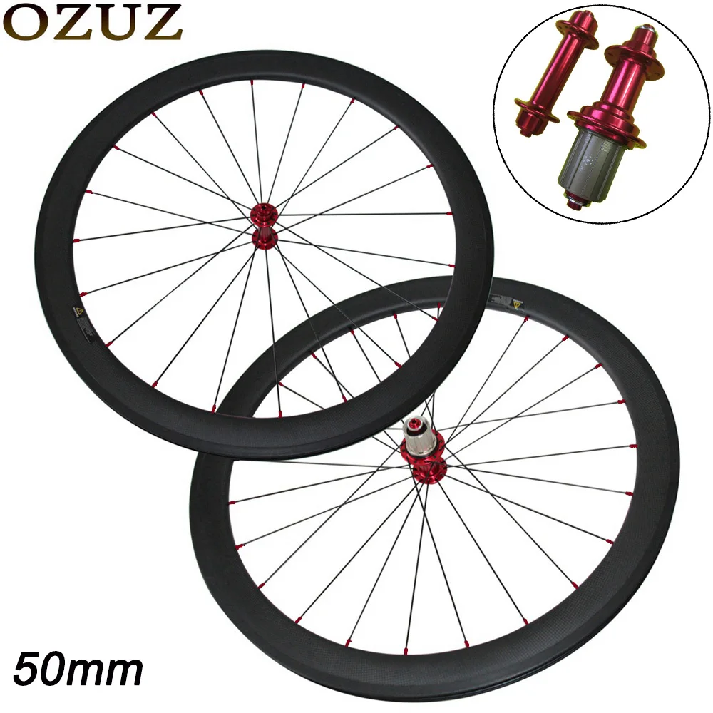 

Ultra light OZUZ Powerway R13 Hubs 25mm width red 700c 3k matte 38 50mm Deep clincher front rear bicycle wheel carbon wheelsets