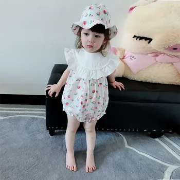 

2019 Cute Strawberry Baby Romper+Hat 2pcs Baby Girls Clothes Jumpsuit 0-24M Infant Clothing Toddler Newborn Outfits Set Hot Sale