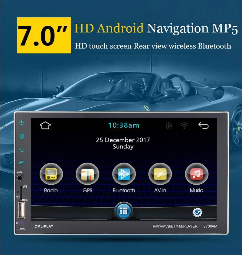Bluetooth Сенсорный экран беспроводной GPS Поддержка USB U диск автомобильное радио 7-дюймовый 2DIN MP5 FM стерео HD AUX аудио Вход Android навигации